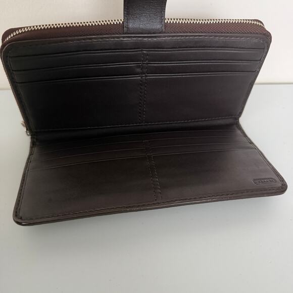Coach Signature C Accordion Long Wallet Classic Tan Canvas & Brown Leather - Picture 8 of 9